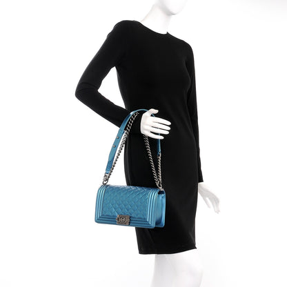 Chanel Metallic Caviar Quilted Medium Boy Flap Turquoise 3 of 9