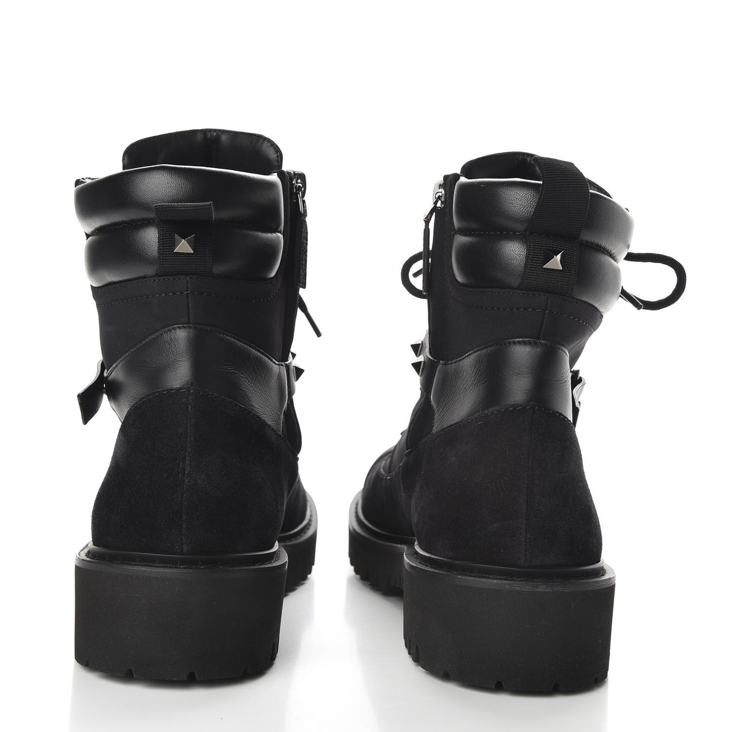 Suede Cap Toe Rockstud Combat Boots 40.5 Black