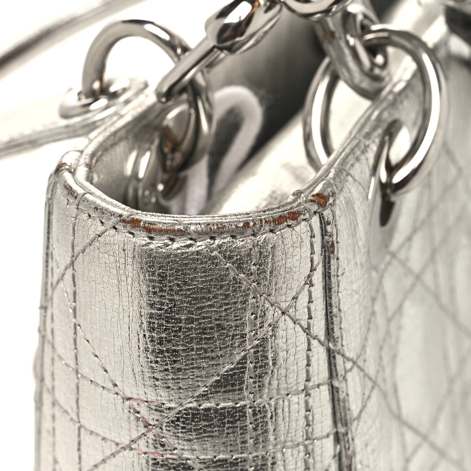Christian Dior Metallic Grained Calfskin Cannage Small Lucky Badges My Lady Dior Silver 16 of 18