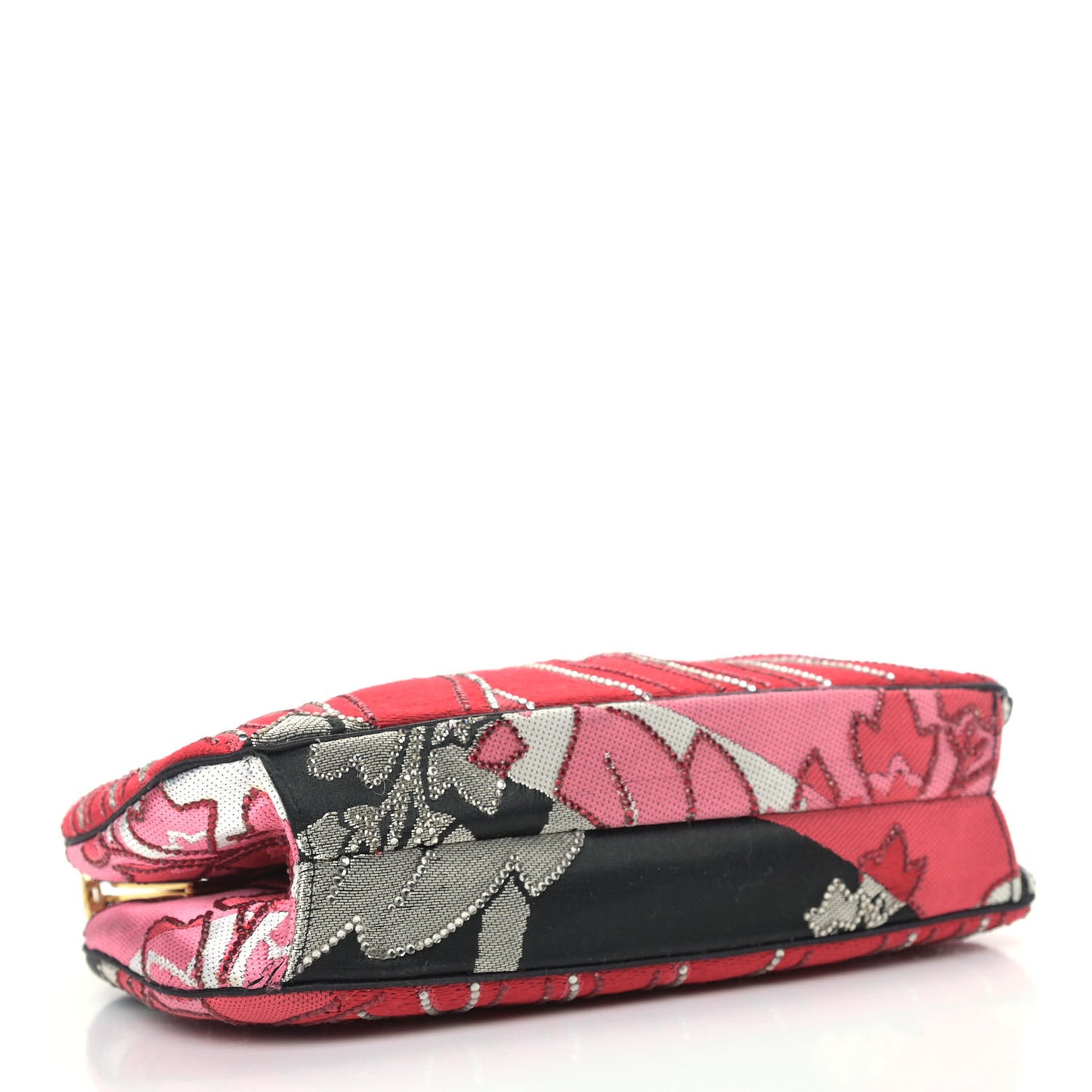 Satin Crystal Embroidered Clutch Red Black