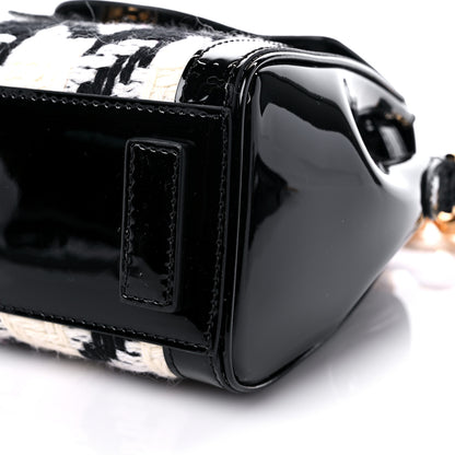Versace Patent Calfskin Tweed Houndstooth Medusa Small Top Handle Handbag Black White 7 of 8
