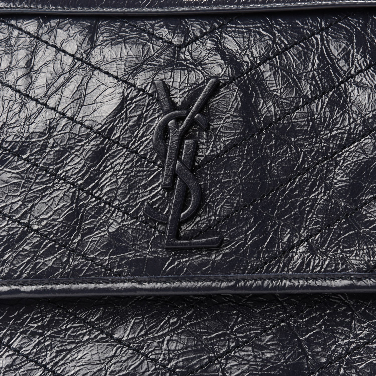 Saint Laurent Crinkled Calfskin Matelasse Monogram Medium Niki Chain Satchel Deep Marine 9 of 9