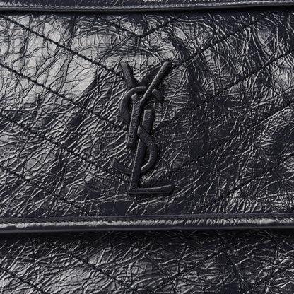 Saint Laurent Crinkled Calfskin Matelasse Monogram Medium Niki Chain Satchel Deep Marine 9 of 9