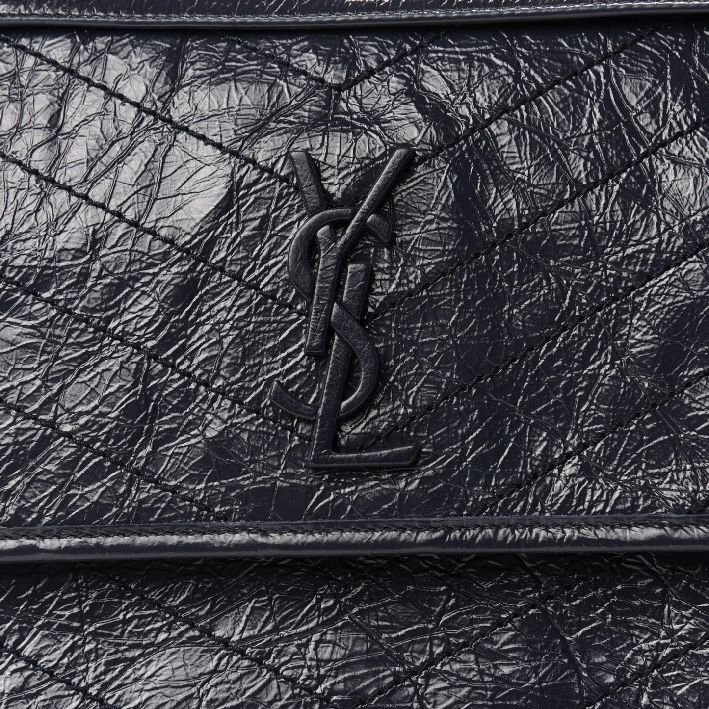 Crinkled Calfskin Matelasse Monogram Medium Niki Chain Satchel Deep Marine