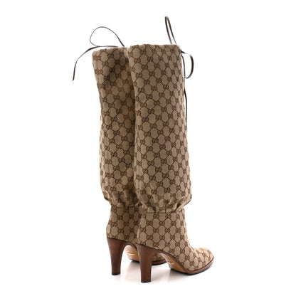 Gucci Monogram Over the Knee Boots 38.5 Beige Ebony 4 of 9