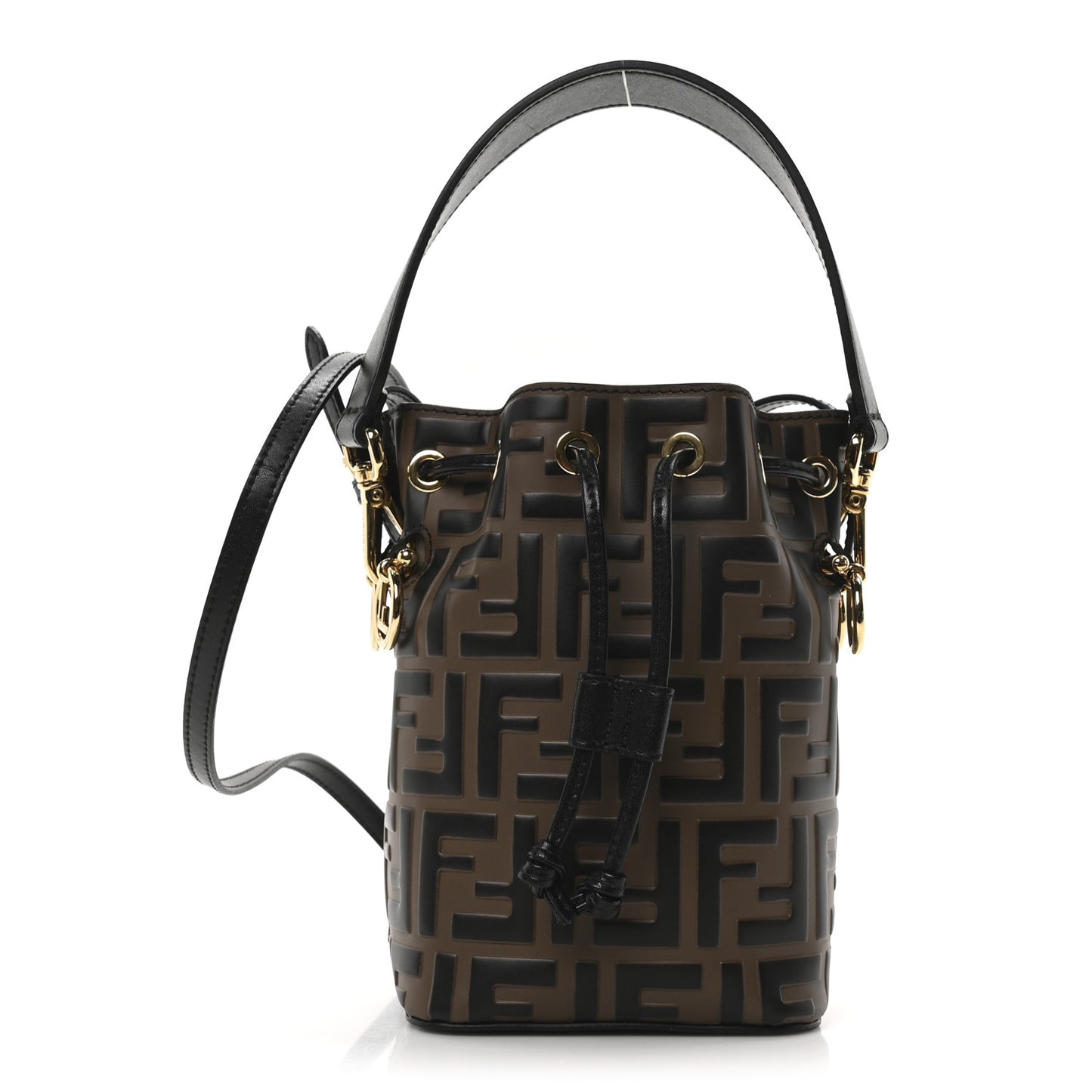 Vitello Liberty F is Fendi Bi-Color FF 1974 Embossed Mini Mon Tresor Bucket Bag Maya Black