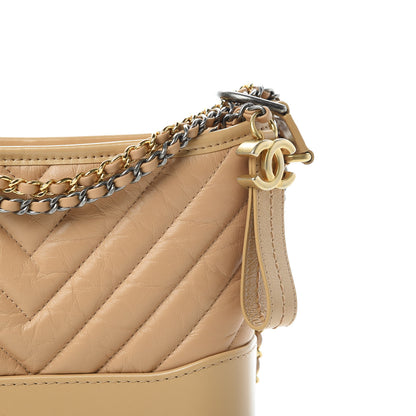 Chanel Aged Calfskin Chevron Quilted Small Gabrielle Hobo Beige 8 of 11