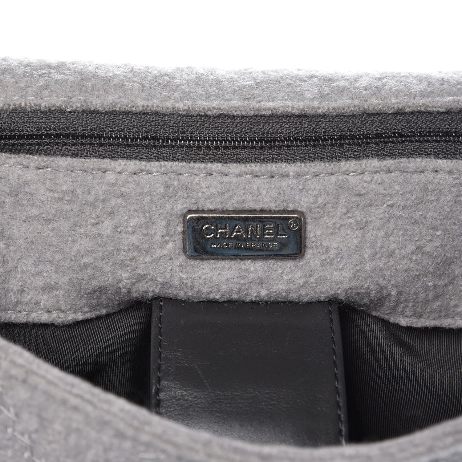 Chanel Felt Embroidered Small Crest Austrian Satchel Light Grey 6 of 9