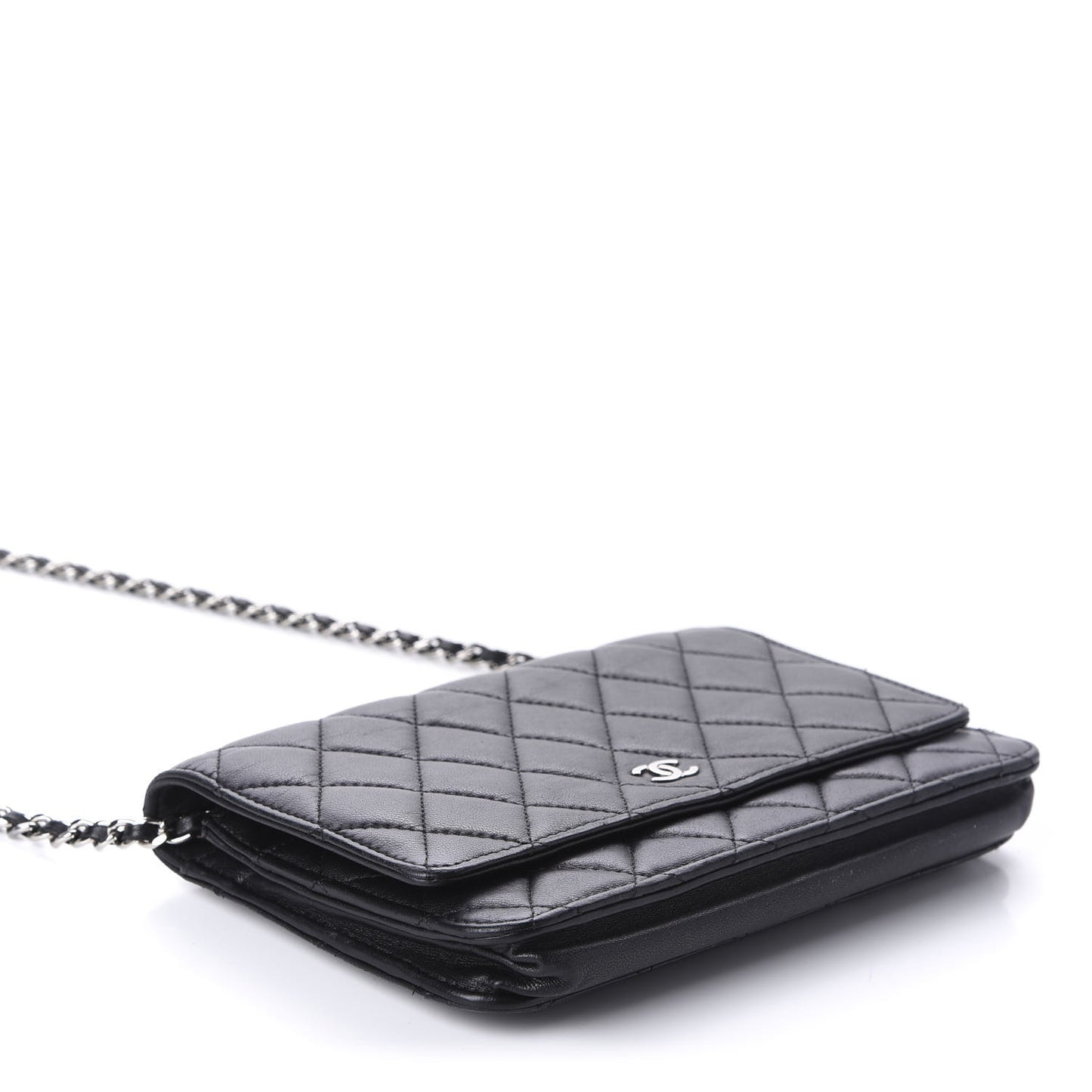 Lambskin Quilted Wallet On Chain WOC Black