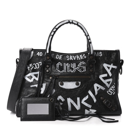 Balenciaga Agneau Classic Hardware Graffiti All Over S City Black 1 of 11