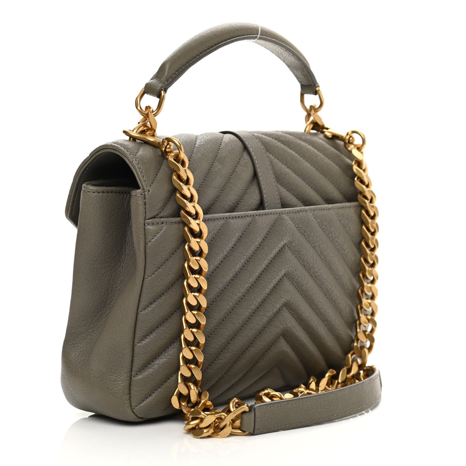 Saint Laurent Sheepskin Matelasse Chevron Monogram Medium College Bag Seaweed 2 of 10