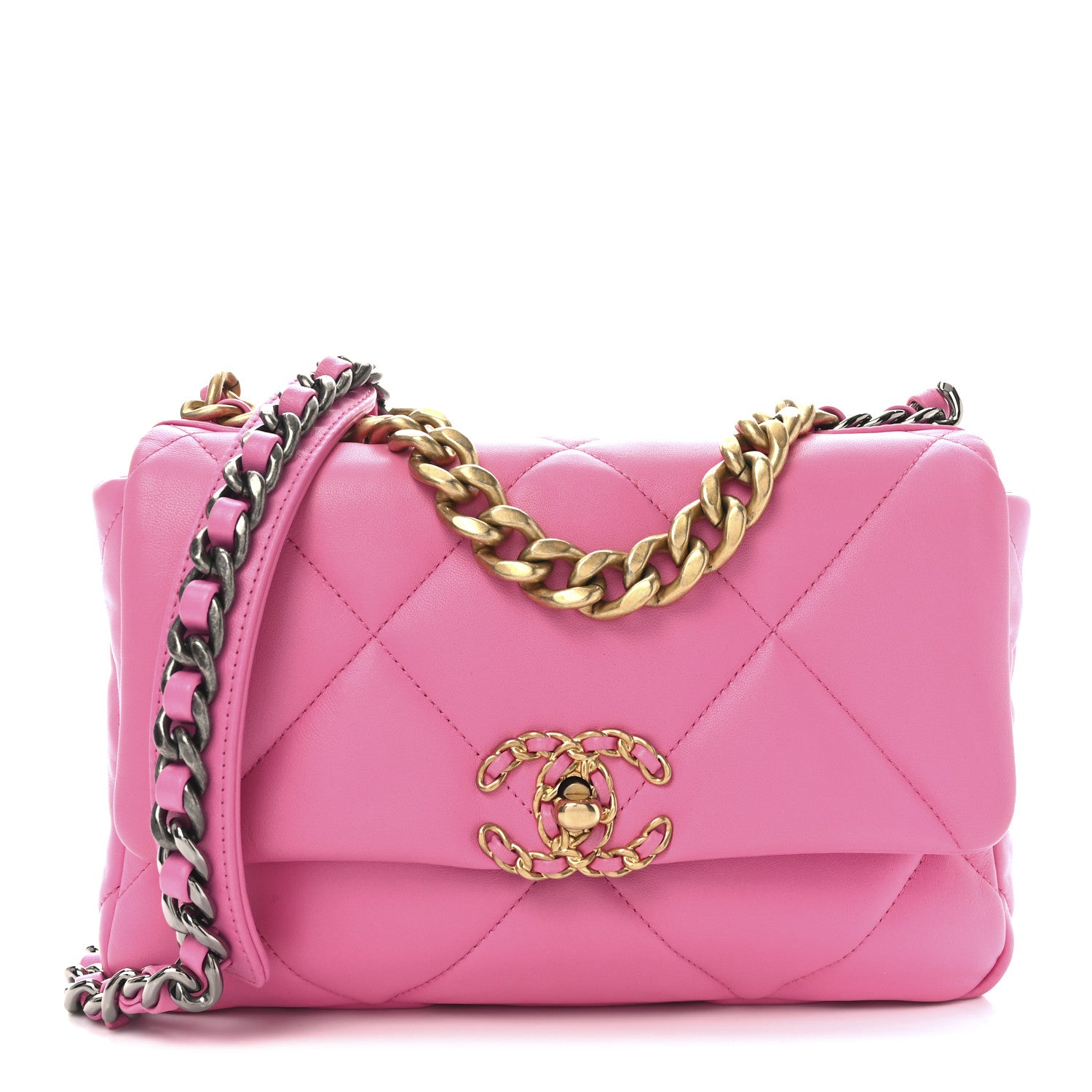 Chanel Shiny Lambskin Quilted Medium Chanel 19 Flap Neon Pink 1 of 11