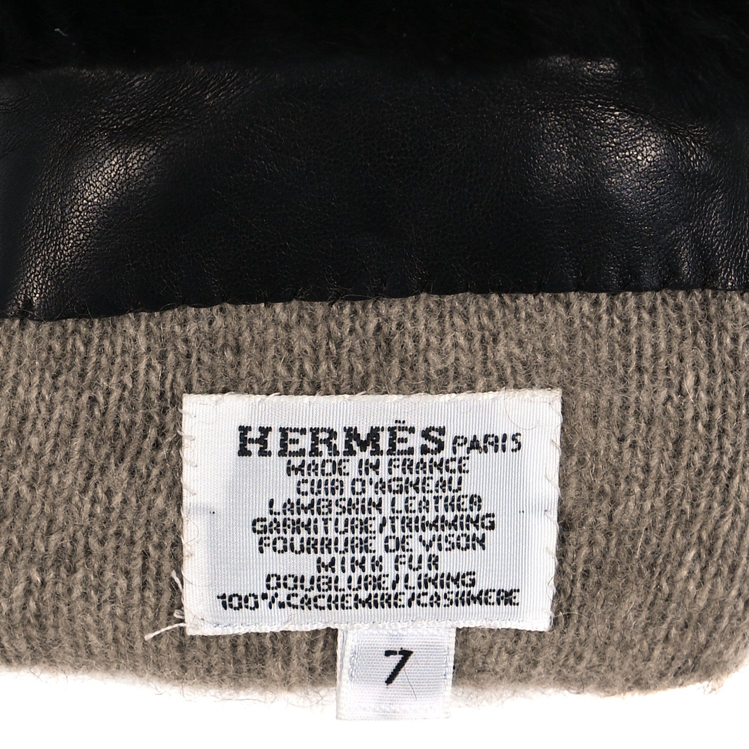 Hermes Lambskin Cashmere Mink Princesse Gloves 7 Black 3 of 4
