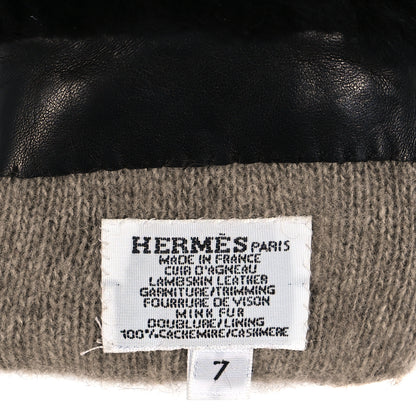 Hermes Lambskin Cashmere Mink Princesse Gloves 7 Black 3 of 4