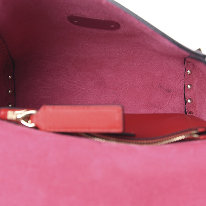 Valentino Garavani Pebbled Calfskin Rockstud Flip Lock Flap Messenger Raspberry 5 of 10