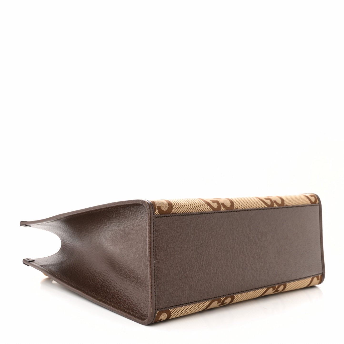 Monogram Jumbo GG Textured Dollar Calfskin Web Tote Bag Camel Ebony New Acero