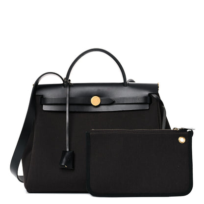 Hermes Military Toile Vache Hunter Herbag Zip PM 31 Black 1 of 17
