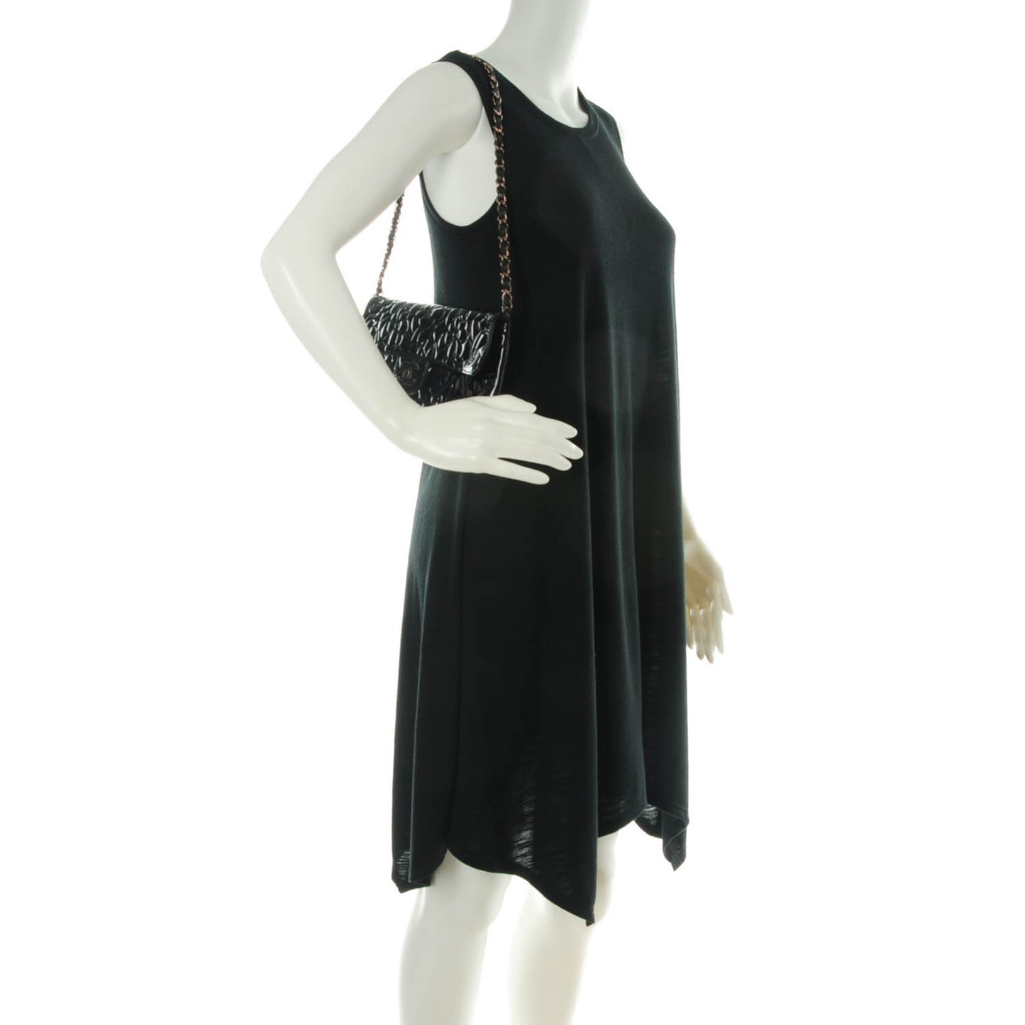 Patent Camellia Embossed Mini Flap Black