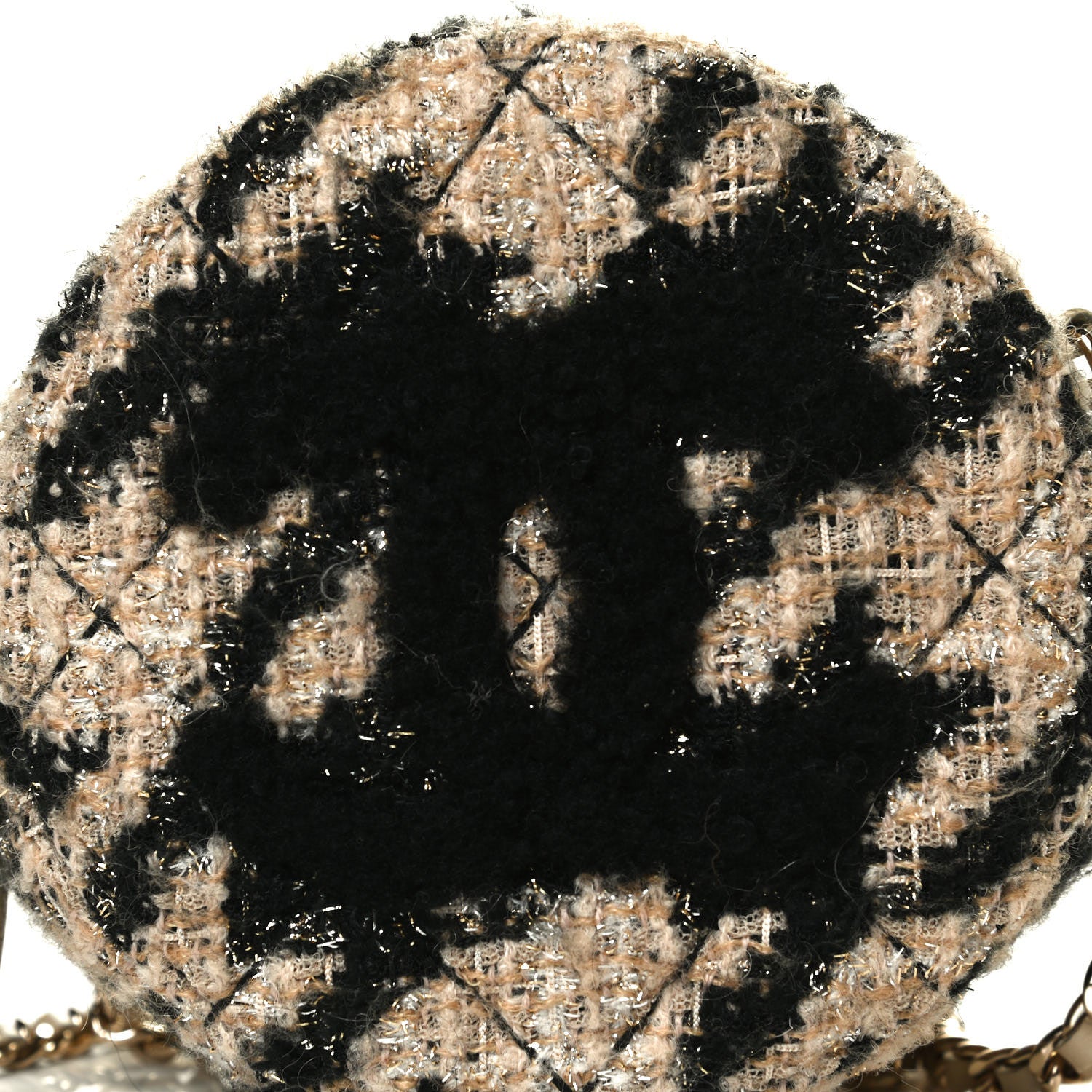 Chanel Tweed Shearling Round Clutch With Chain and Coin Purse Beige Black 6 of 12