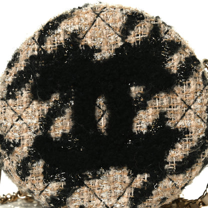 Chanel Tweed Shearling Round Clutch With Chain and Coin Purse Beige Black 6 of 12