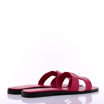 Hermes Calfskin Oran Sandals 37.5 Rose Extreme 4 of 10