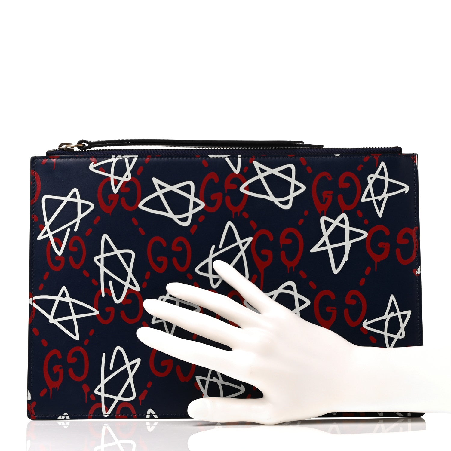 Gucci Calfskin GucciGhost Print Pouch Blue Agata Hibiscus Red 2 of 10