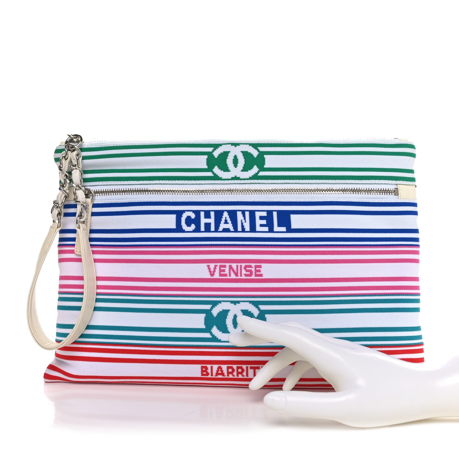 Chanel Mixed Fibers Lambskin Venise Biarritz Pouch White Multicolor 2 of 8