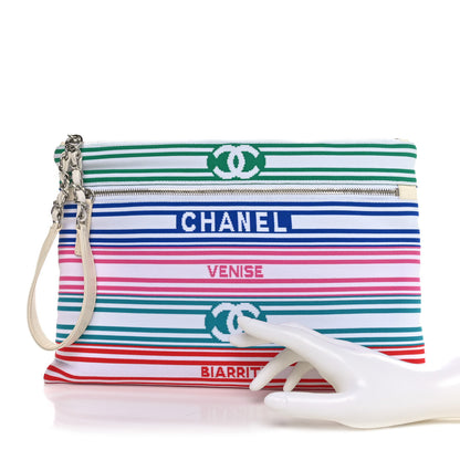 Chanel Mixed Fibers Lambskin Venise Biarritz Pouch White Multicolor 2 of 8