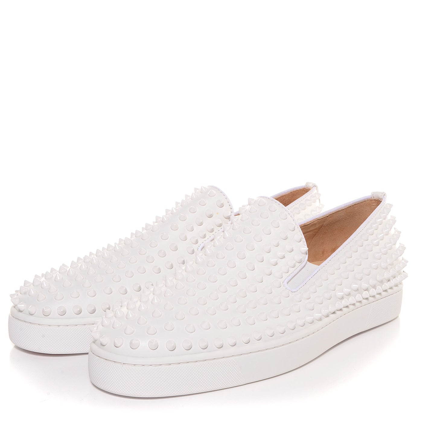 Mens Calfskin Spikes Roller Boat Flat 45.5 White