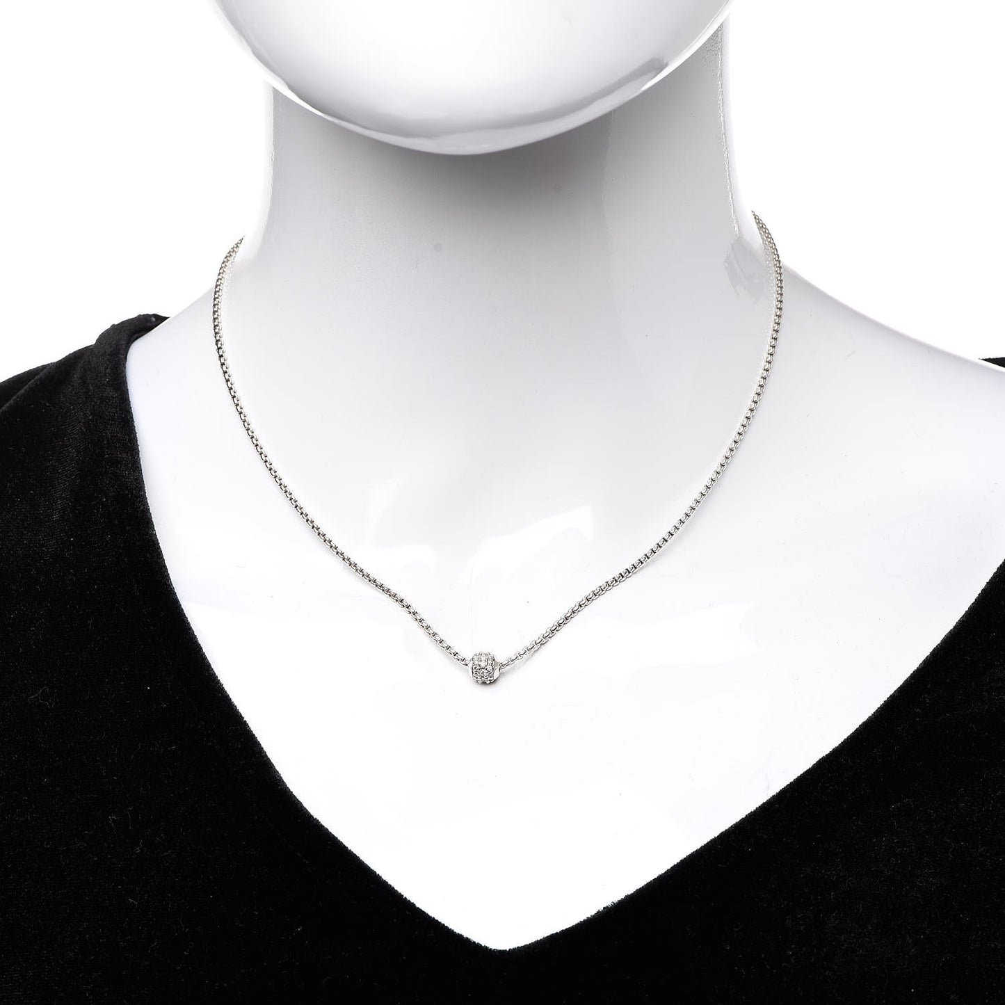 Sterling Silver 18K White Gold Diamond Pave Ball Pendant Necklace