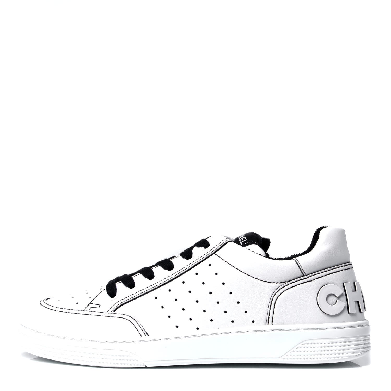 Chanel Calfskin Womens Logo Sneakers 40 White Black 1 of 6