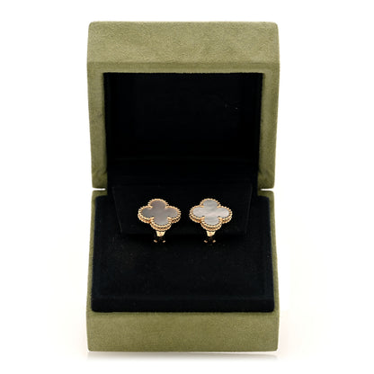 Van Cleef & Arpels 18K Yellow Gold Mother of Pearl Vintage Alhambra Earrings 5 of 5