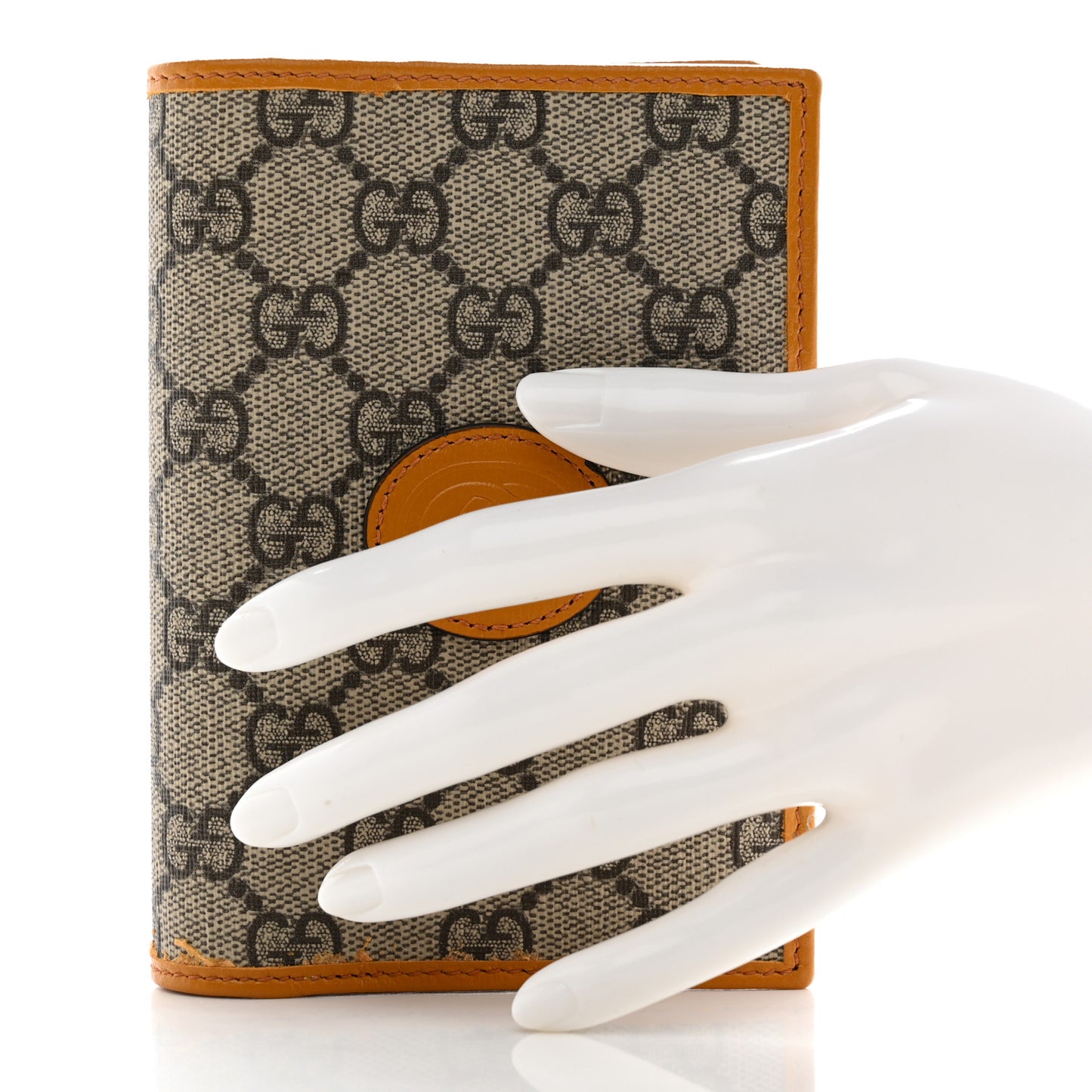 GG Supreme Monogram Textured Calfskin Retro Interlocking G Passport Case Beige Yellow