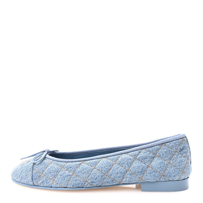 Chanel Denim Quilted CC Cap Toe Ballerina Flats 38.5 Light Blue 1 of 10