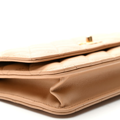 Chanel Lambskin Quilted CC Pearl Crush Wallet on Chain WOC Beige 10 of 12