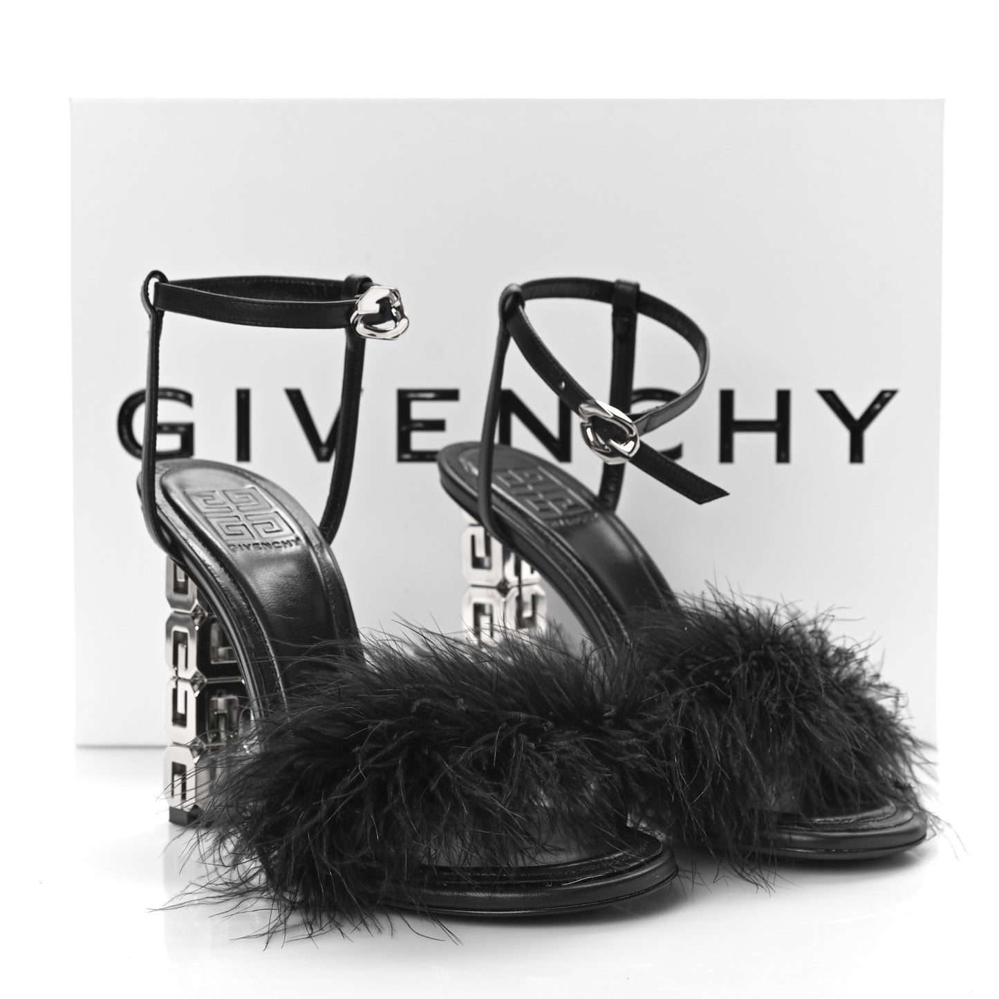 Smooth Nappa Feather G Cube 105mm Sandals 41 Black