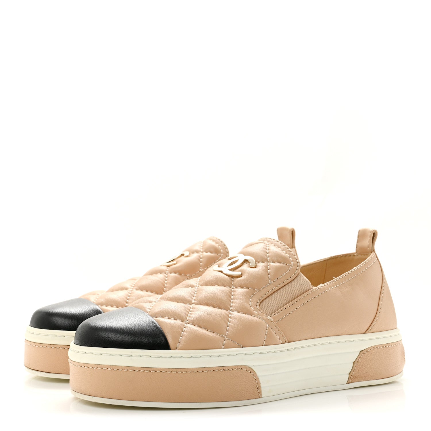 Chanel Lambskin Quilted Womens CC Stroll Sneakers 36.5 Beige 4 of 12