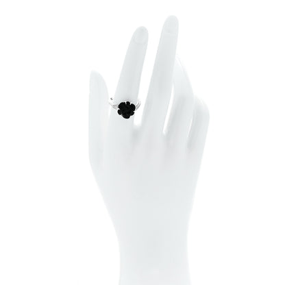 Chanel 18K White Gold Diamond Onyx Camellia Ring 55 7.25 2 of 4
