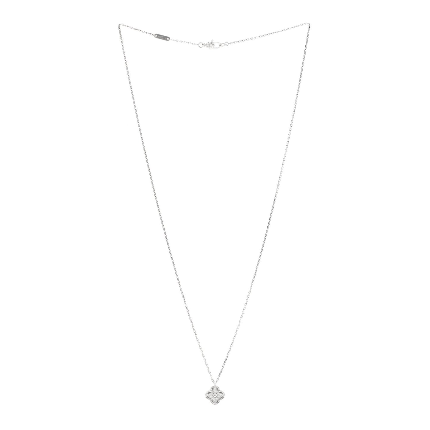 18K White Gold Diamond Sweet Alhambra Pendant Necklace