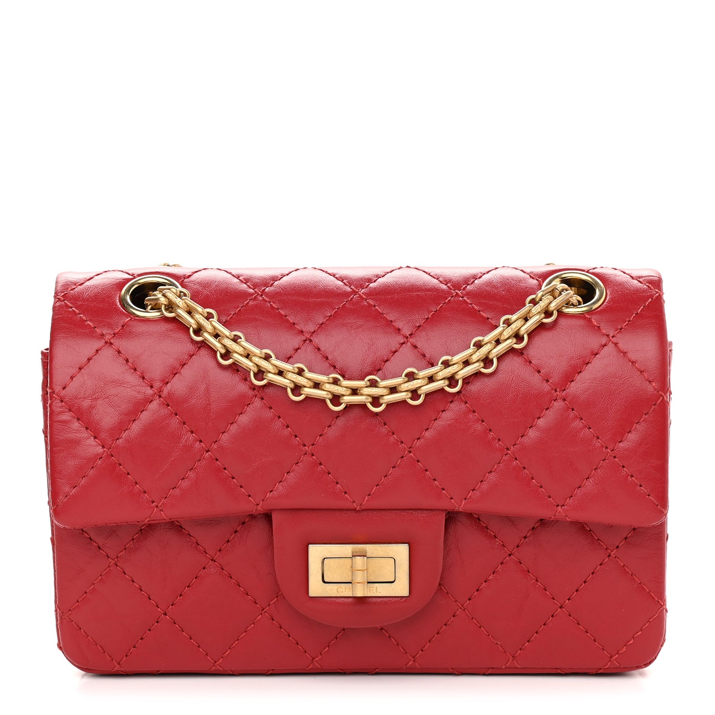 Aged Calfskin Quilted 2.55 Reissue Mini Flap Red