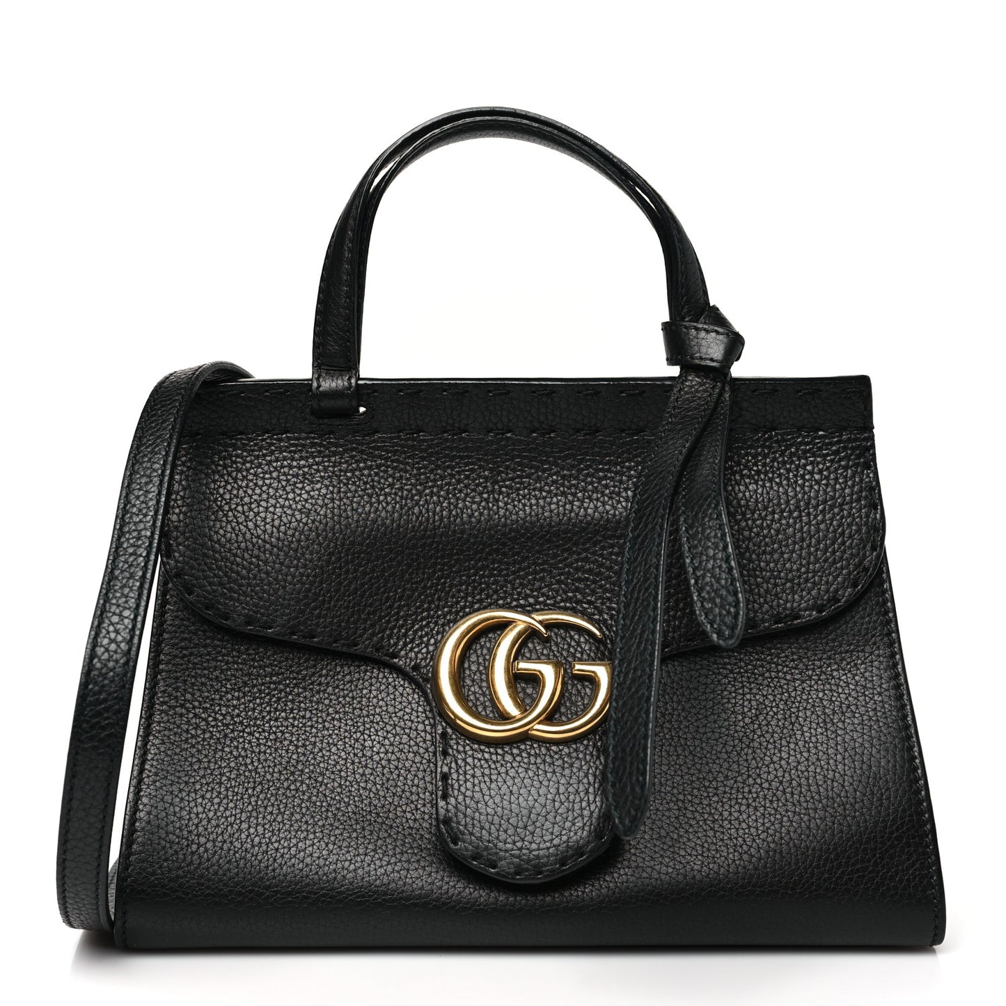 Calfskin Mini GG Marmont Top Handle Bag Black