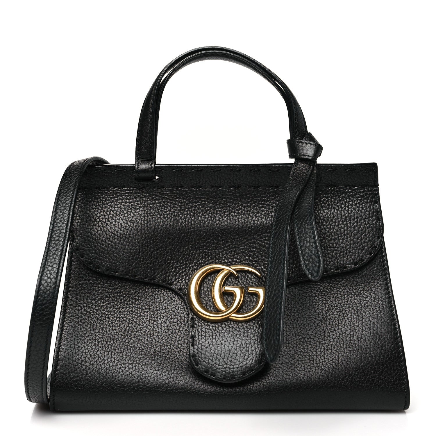Gucci Calfskin Mini GG Marmont Top Handle Bag Black 1 of 10