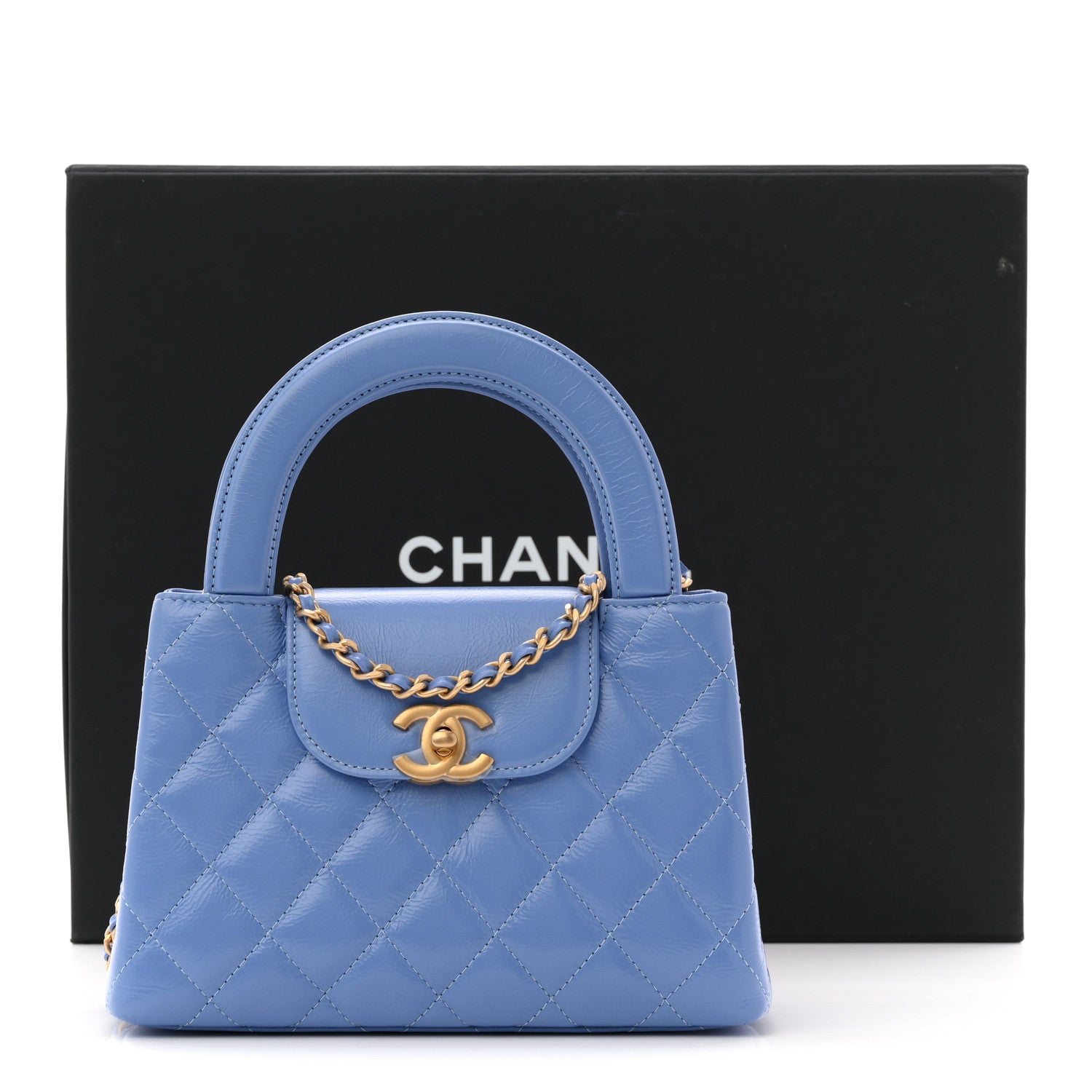 Chanel Shiny Aged Calfskin Quilted Nano Kelly Shopper Blue 11 of 11
