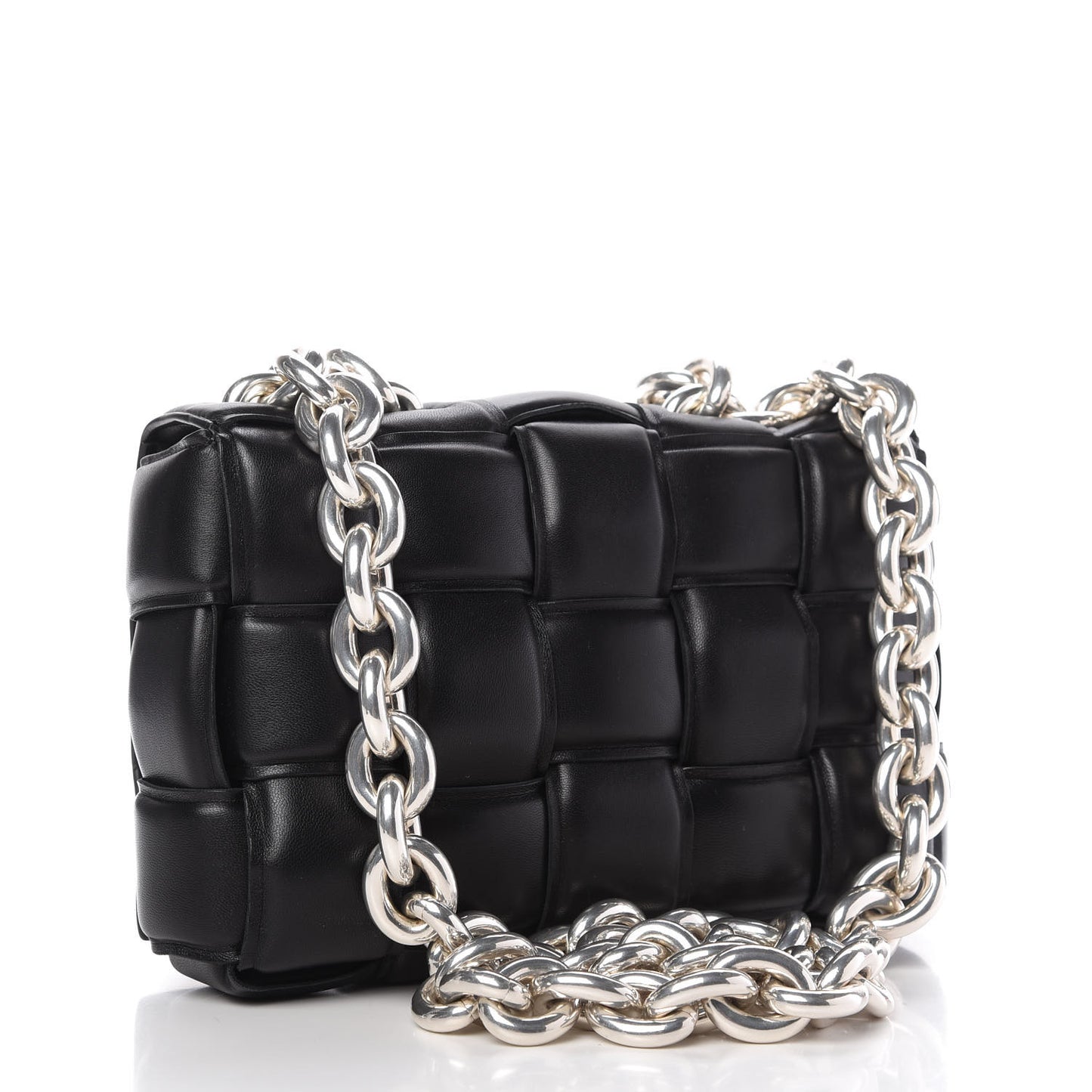 Lambskin Maxi Intreccio Padded Chain Cassette Crossbody Bag Black
