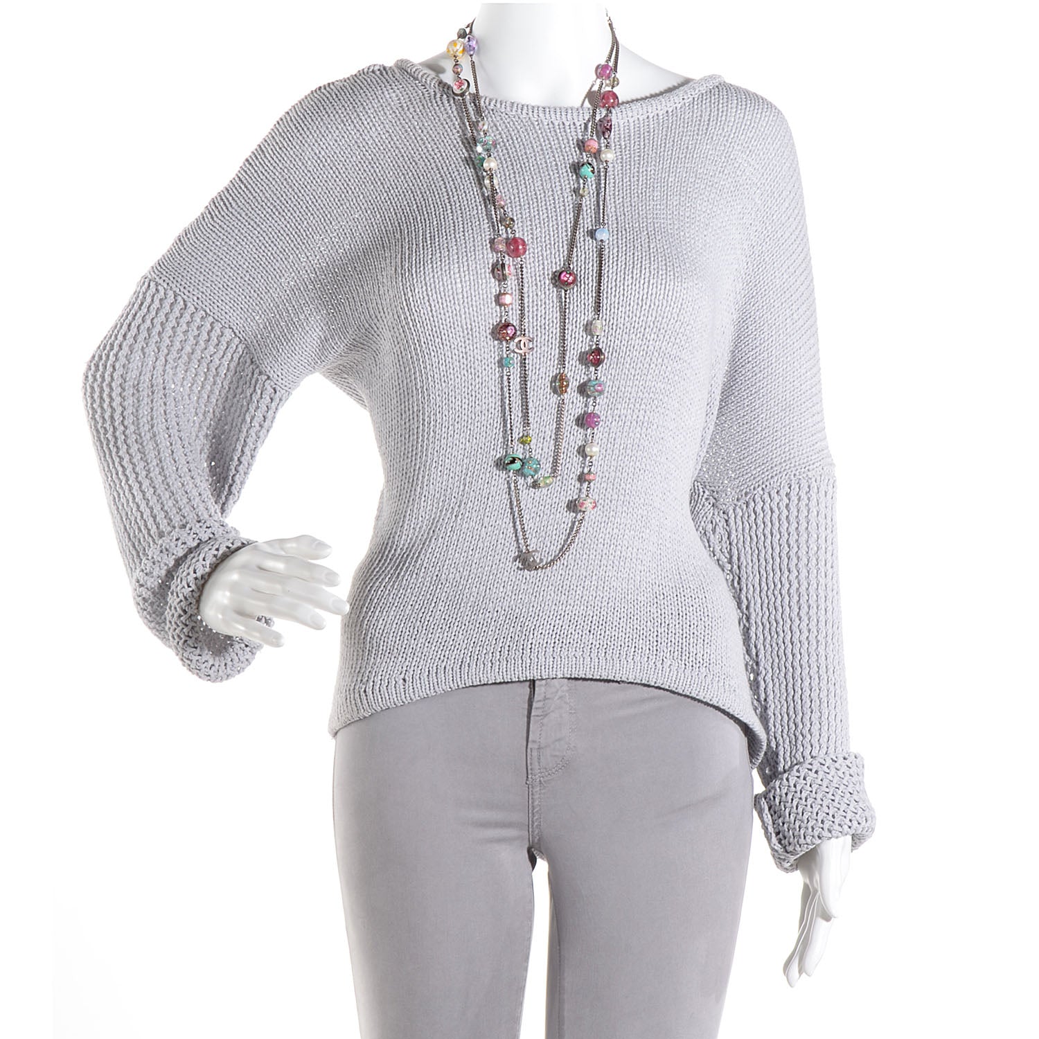 Chanel Beaded CC Long Strand Necklace Silver Multicolor 2 of 5