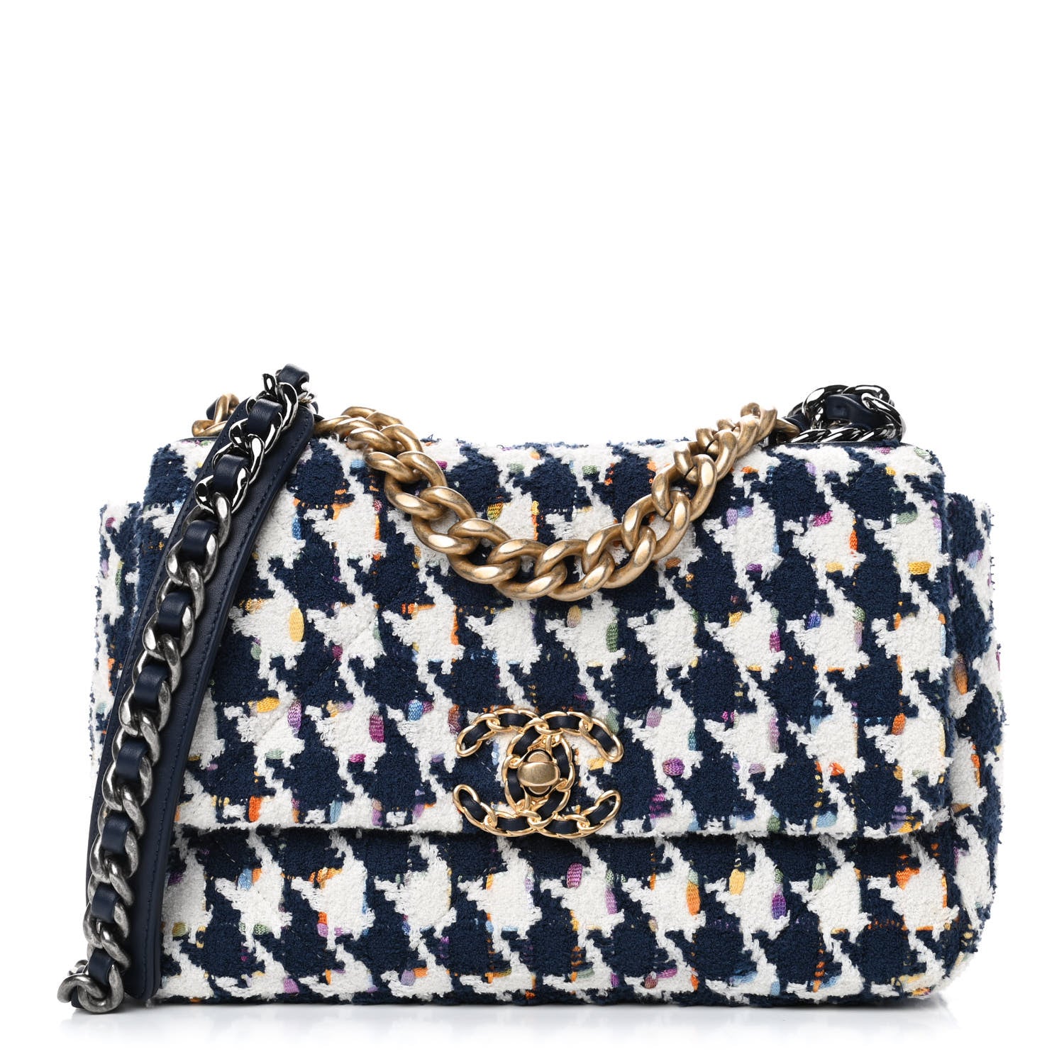 Chanel Tweed Quilted Medium Chanel 19 Flap Ecru Navy Blue Multicolor 1 of 4