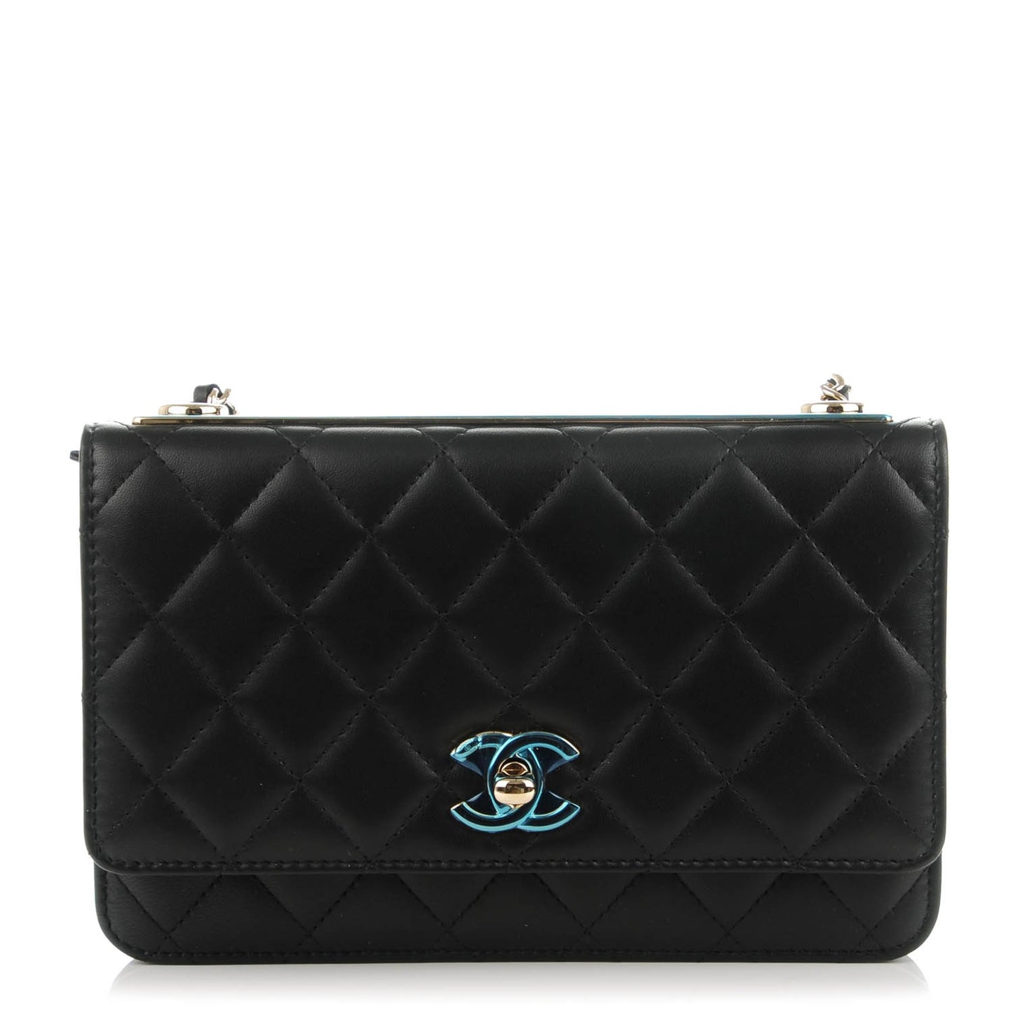 Lambskin Quilted Trendy CC Wallet On Chain WOC Black