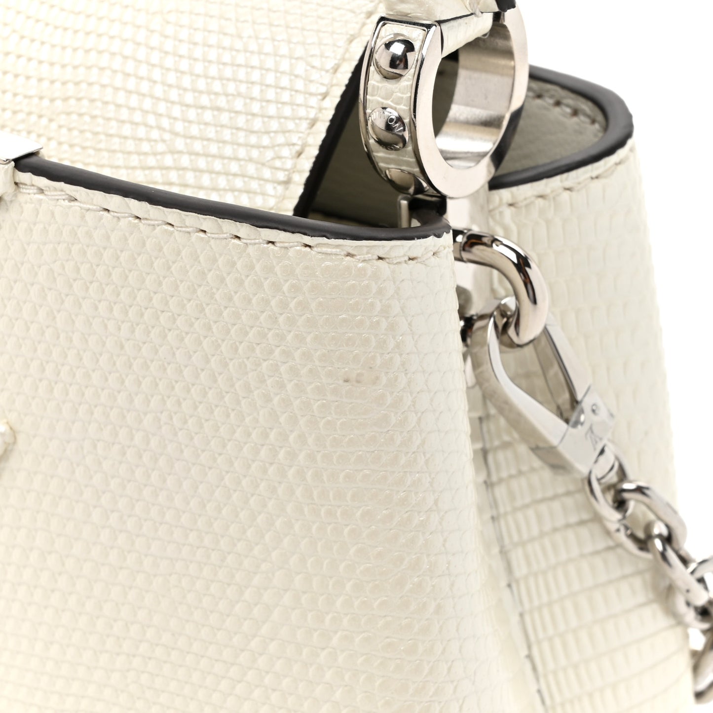 Taurillon Lizard Flower Chain Capucines Nano Ivory Sparkle