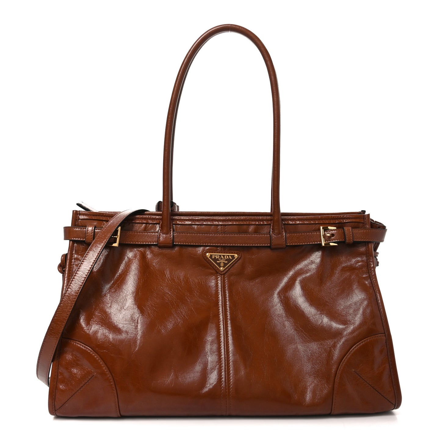 Glossy Calfskin Triangle Large Bonnie Shoulder Bag Palissandro