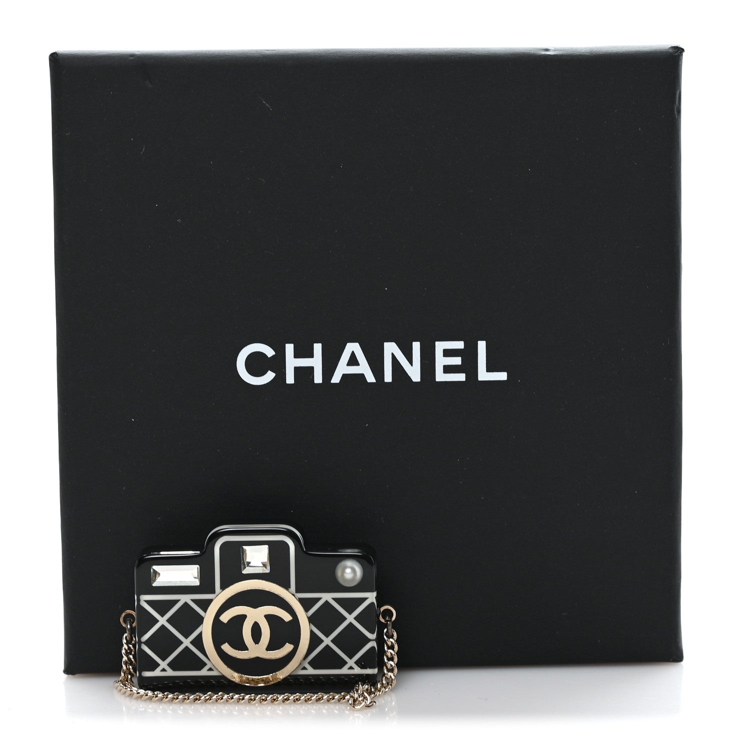 Chanel Resin Camera CC Brooch Gold Black 4 of 4